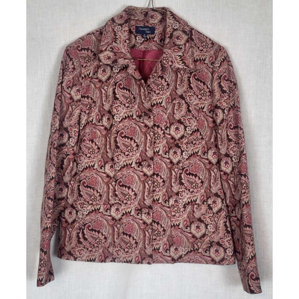 70's- style Short Blazer Jacket Women's Size 12 Pink Paisley Design Groovy Boho